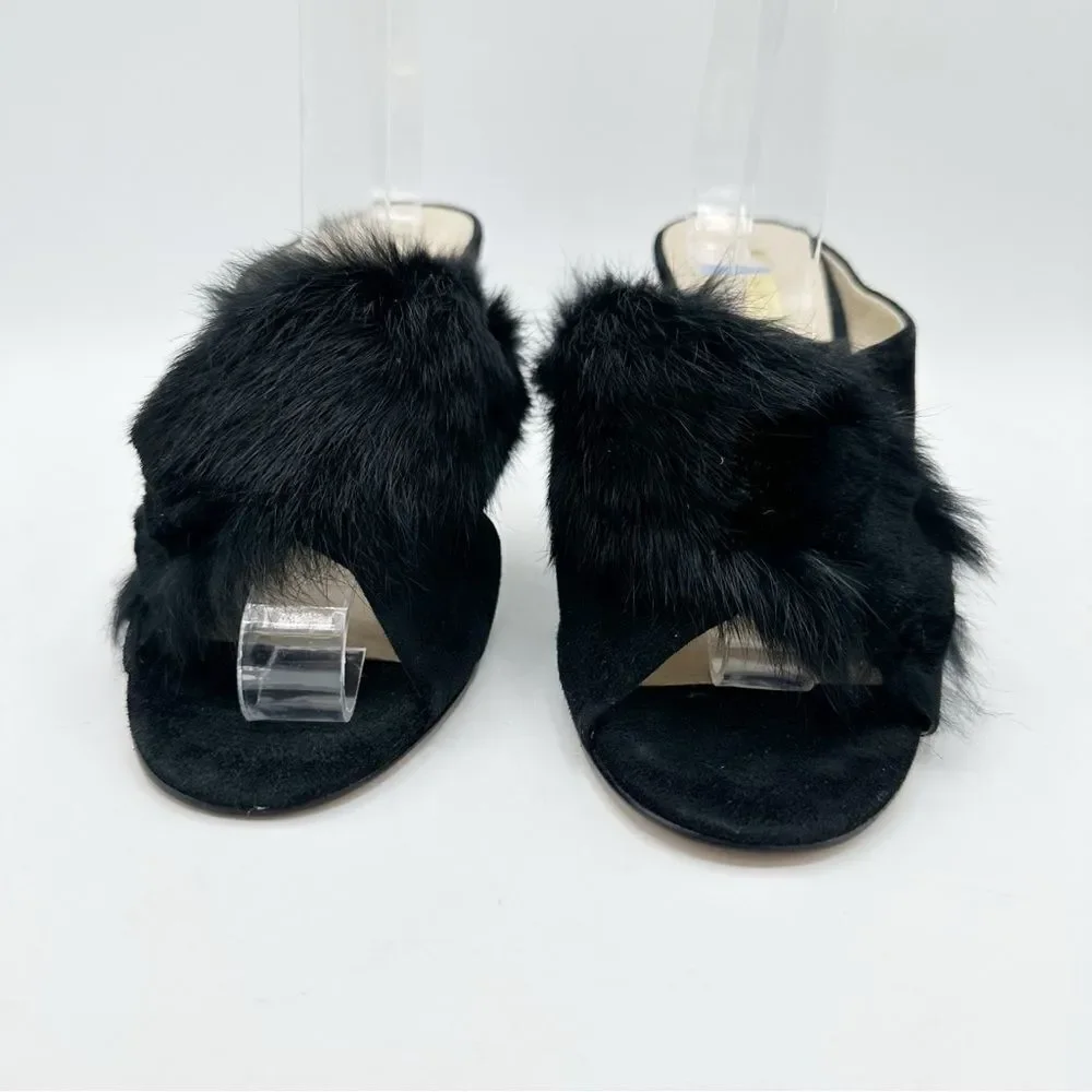 Louise Et Cie Halloway Rabbit Fur Stiletto Heel Mule Sandals Black Size 8.5‎